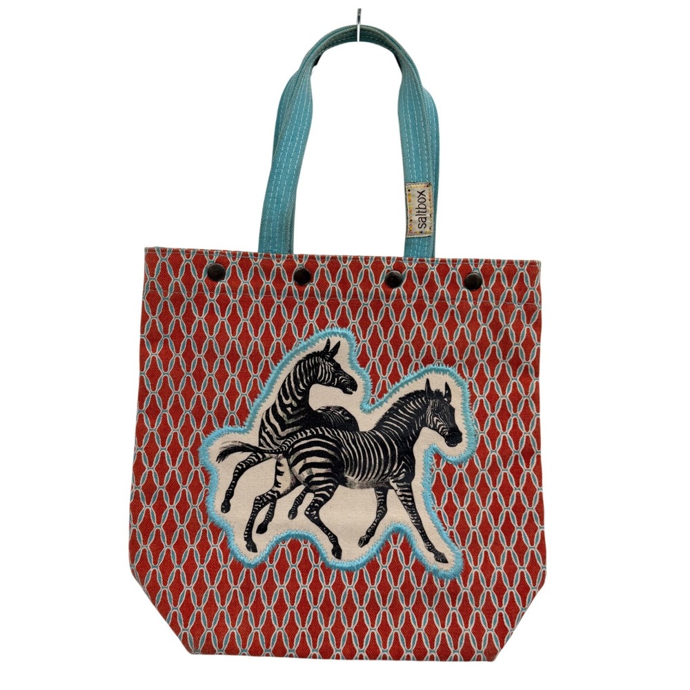 Saltbox Zebra Tote Canvas Diamond‎ Pattern Red Blue Artsy Funky Animal Print